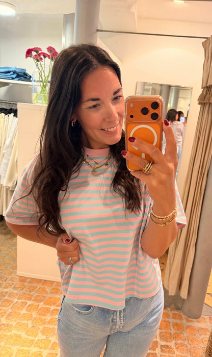 CROPPED T-SHIRT STREIFEN BUBBLE GUM