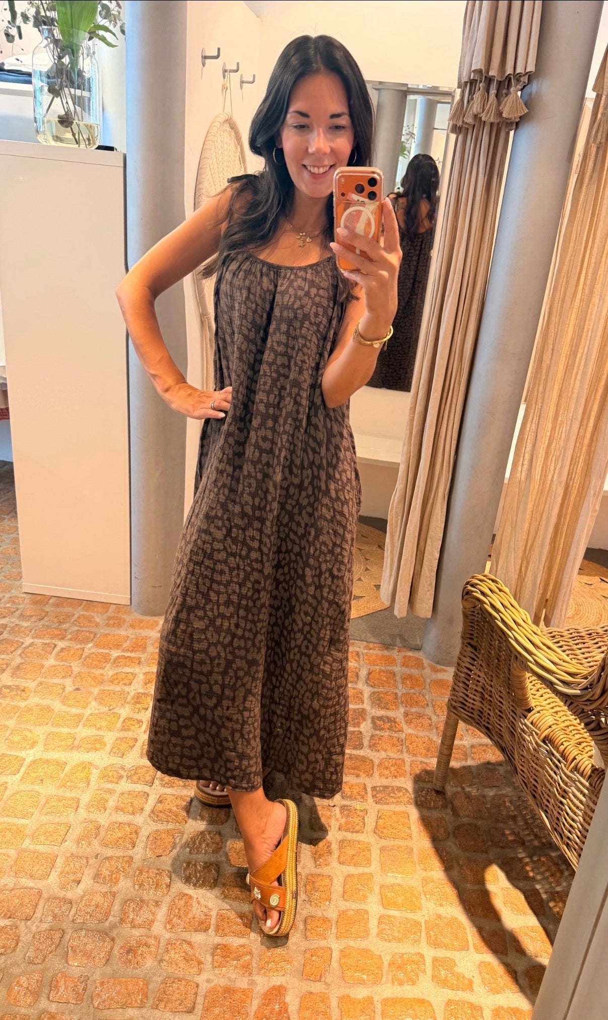 MUSSELIN MAXI DRESS LEO BROWN