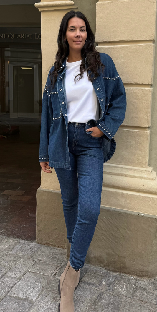 Miss Goodlife Jeans Bluse Nieten