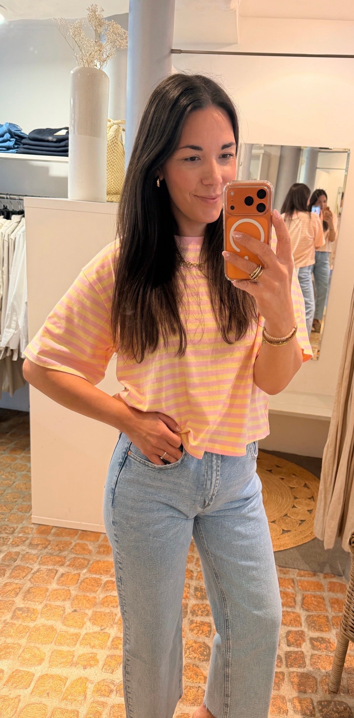 CROPPED T-SHIRT STREIFEN YELLOW