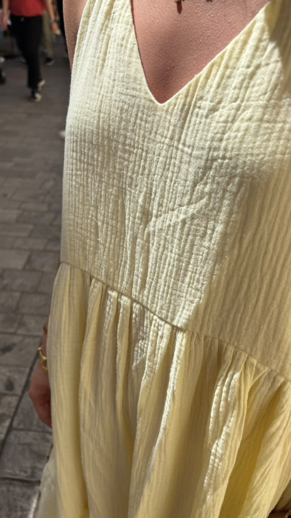 Musselin Maxi Kleid in butter lemon