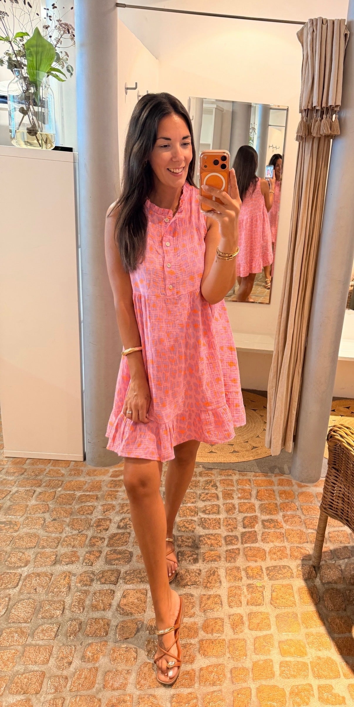 MIDI DRESS MUSSELIN LEO PINK