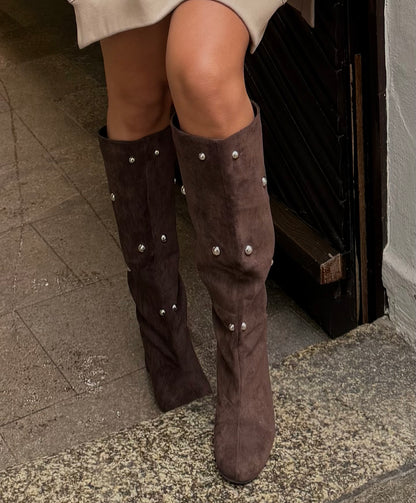 Heel Boots Pearls brown