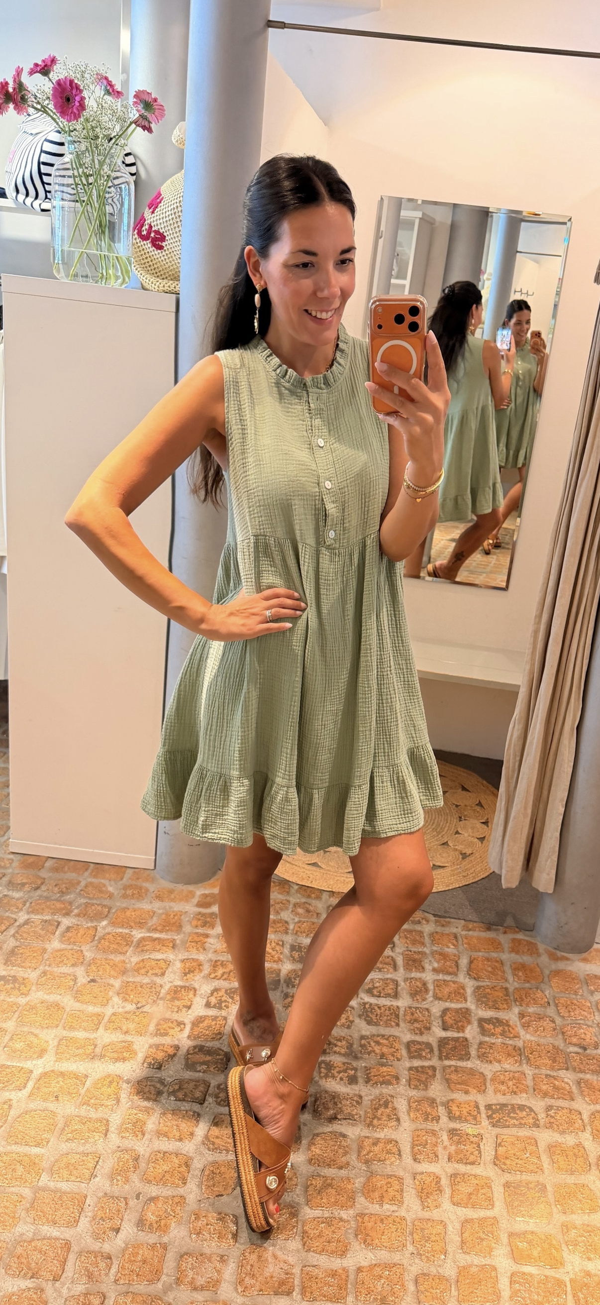 MIDI DRESS MUSSELIN SALBEI