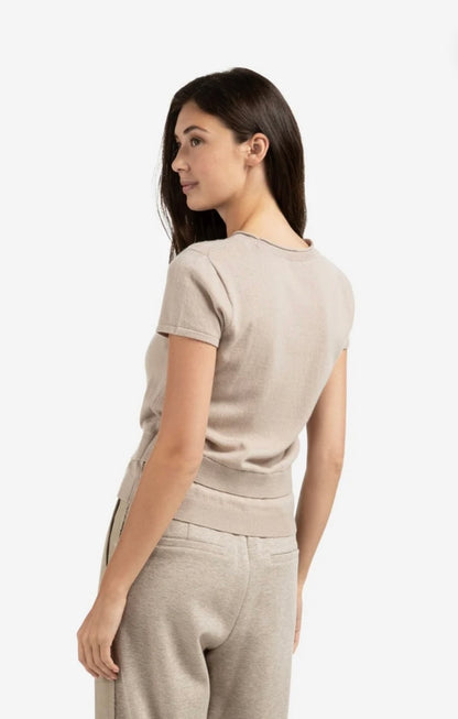 YAYA Strickoberteil Kaschmir mit doppeltem Saum in camel