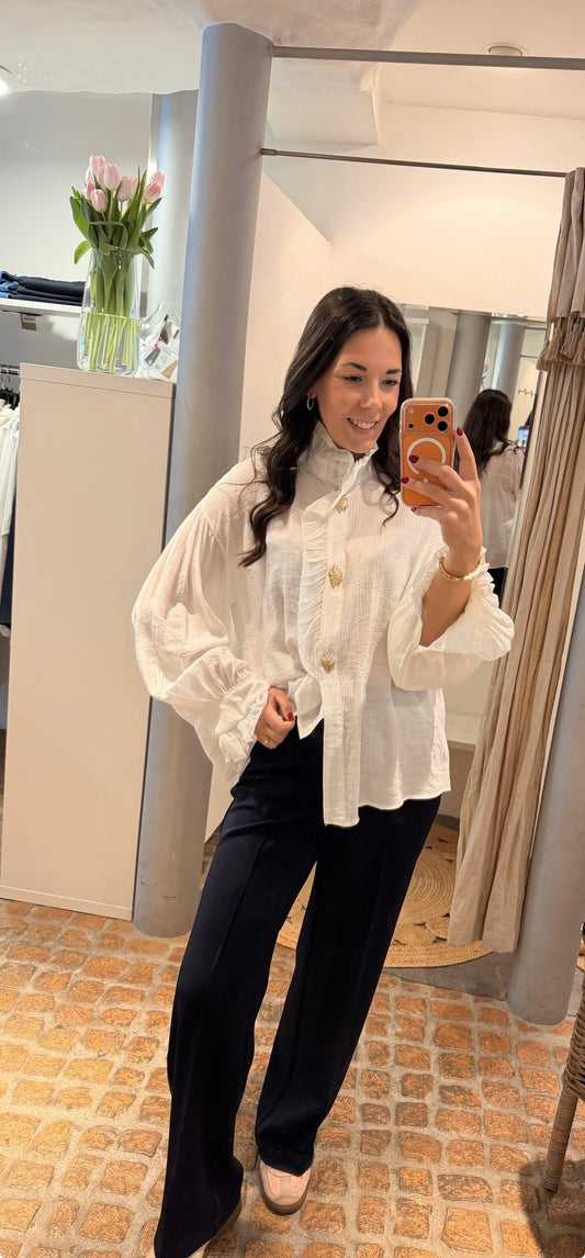 BLUSE CLASSIC WHITE BUTTON GOLD