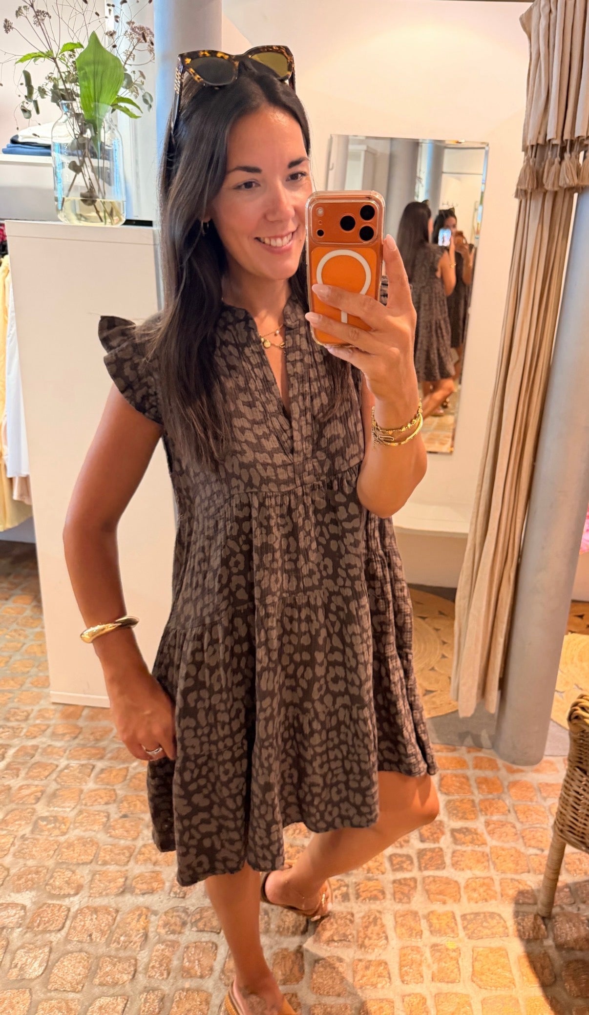 MIDI DRESS MUSSELIN LEO BROWN