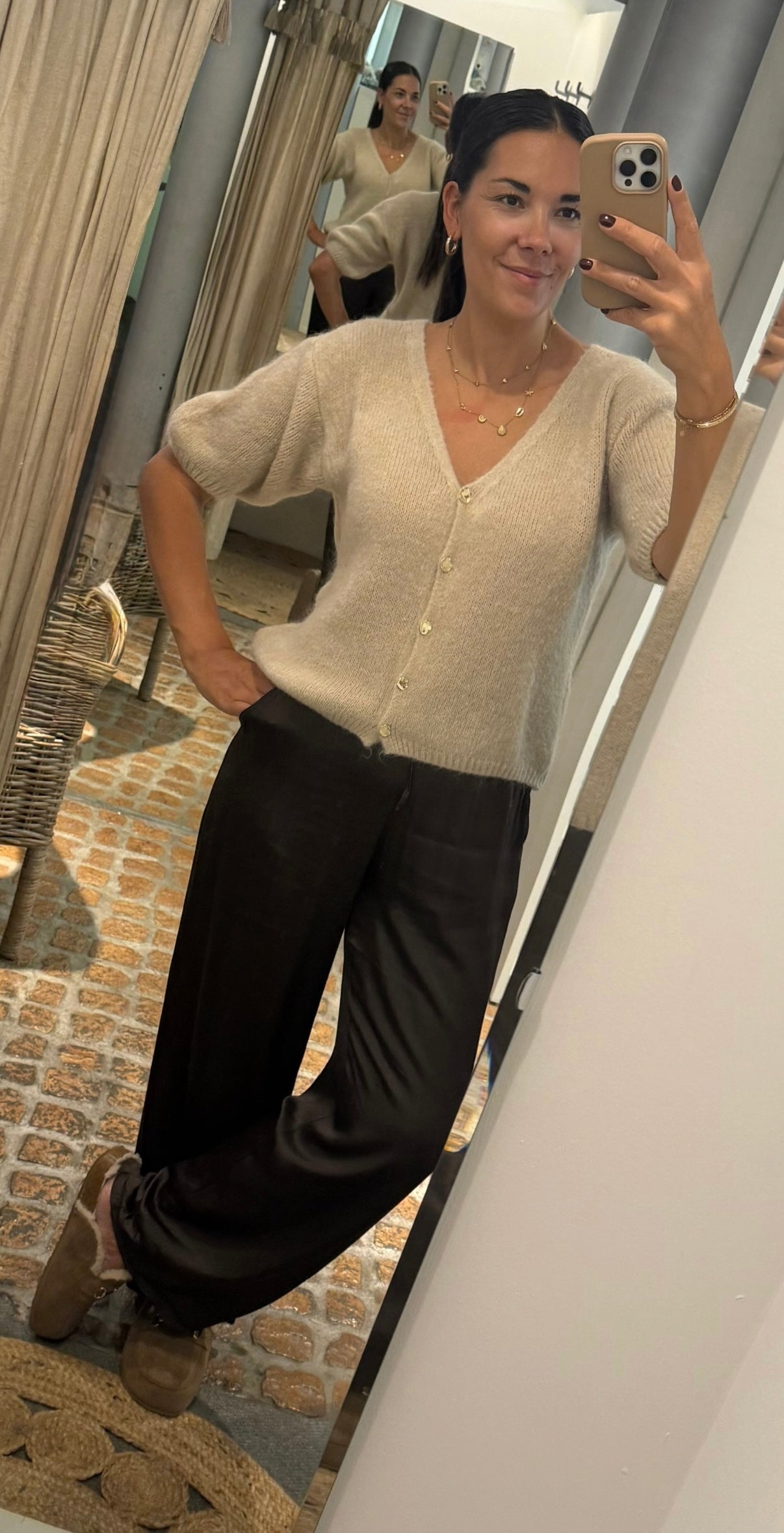 Strick Jacke GOLD mit Dreiviertel Arm in beige