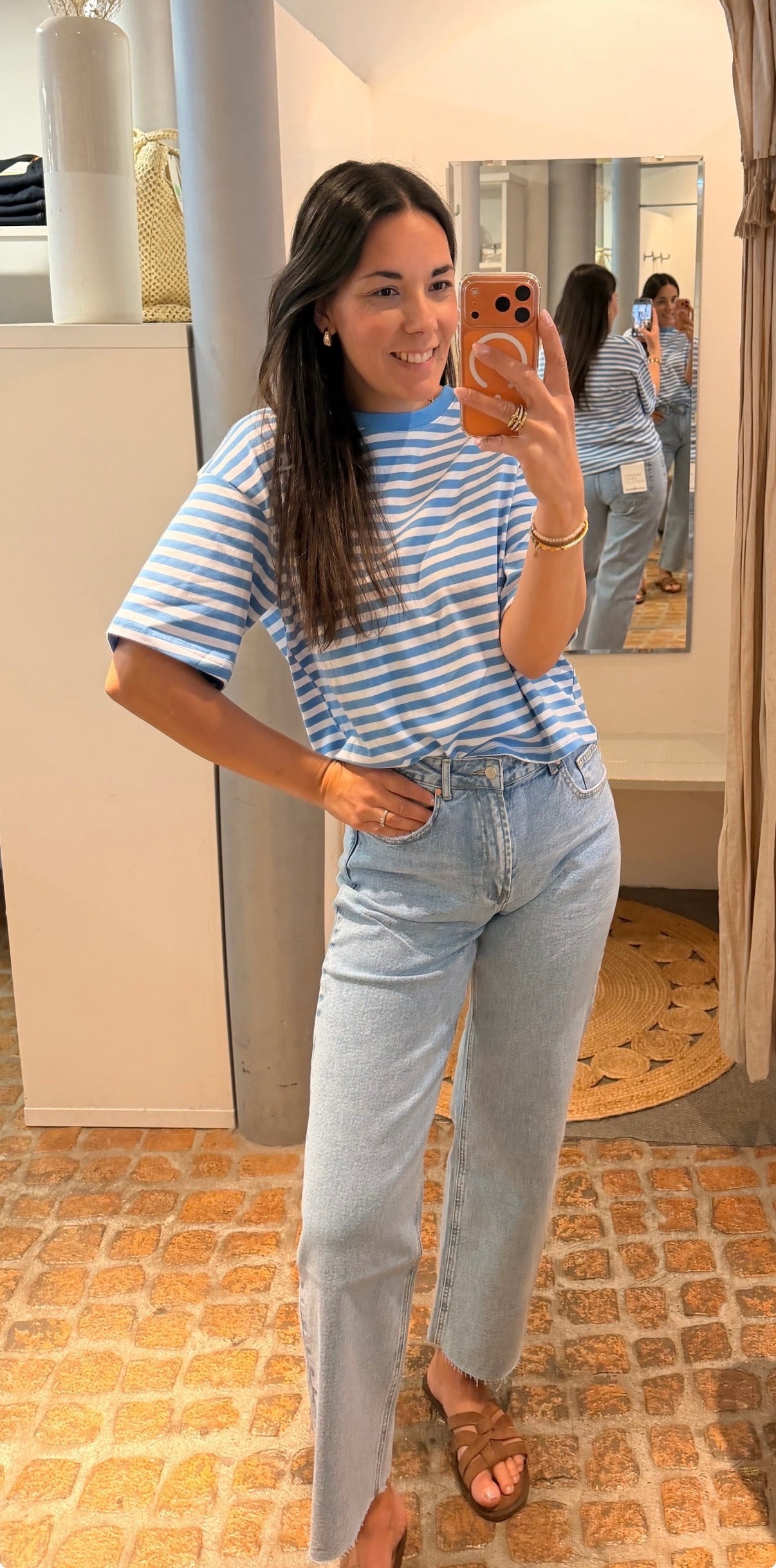 CROPPED T-SHIRT STREIFEN BLUE