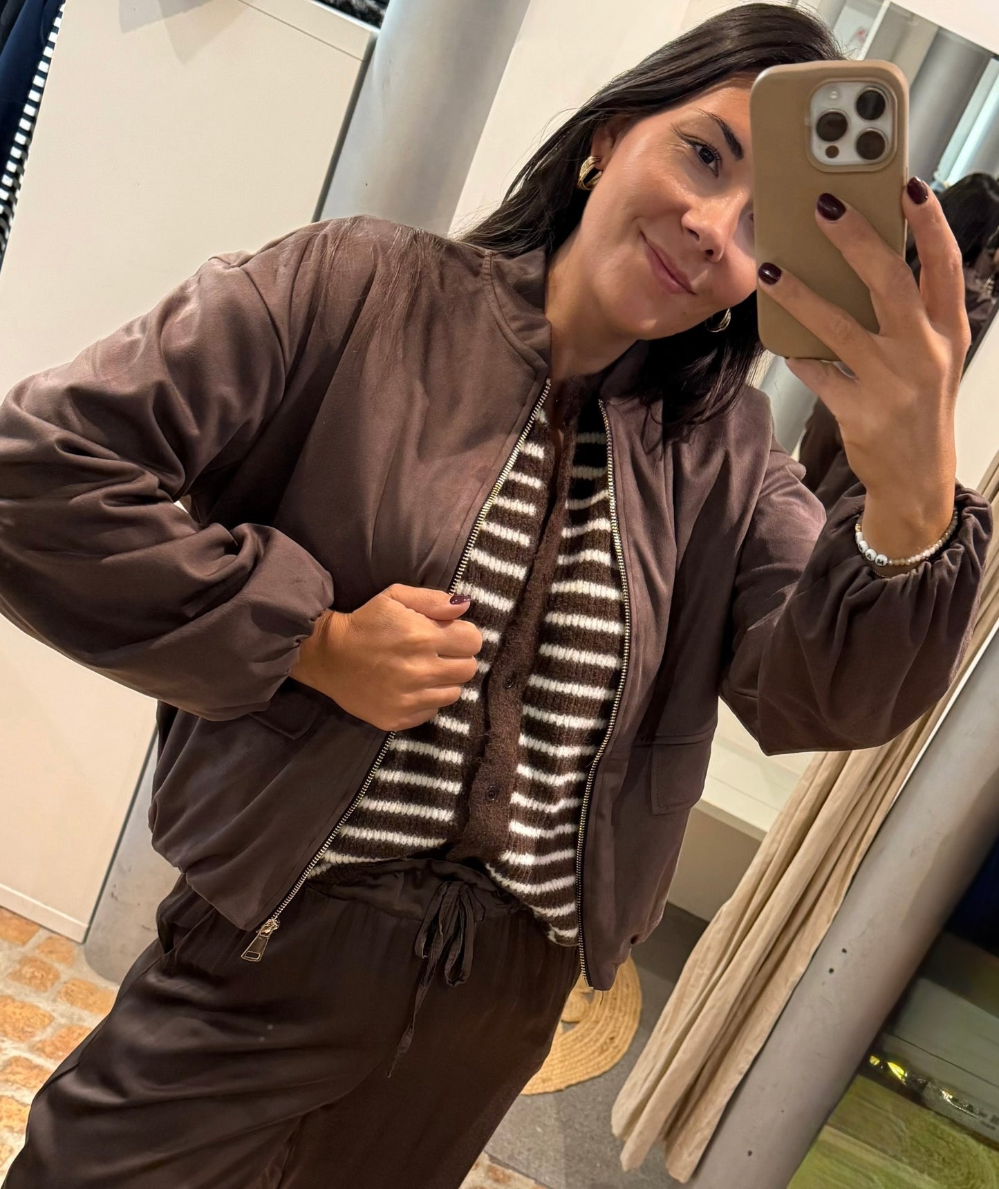 Midi Puffy Jacke schokobraun