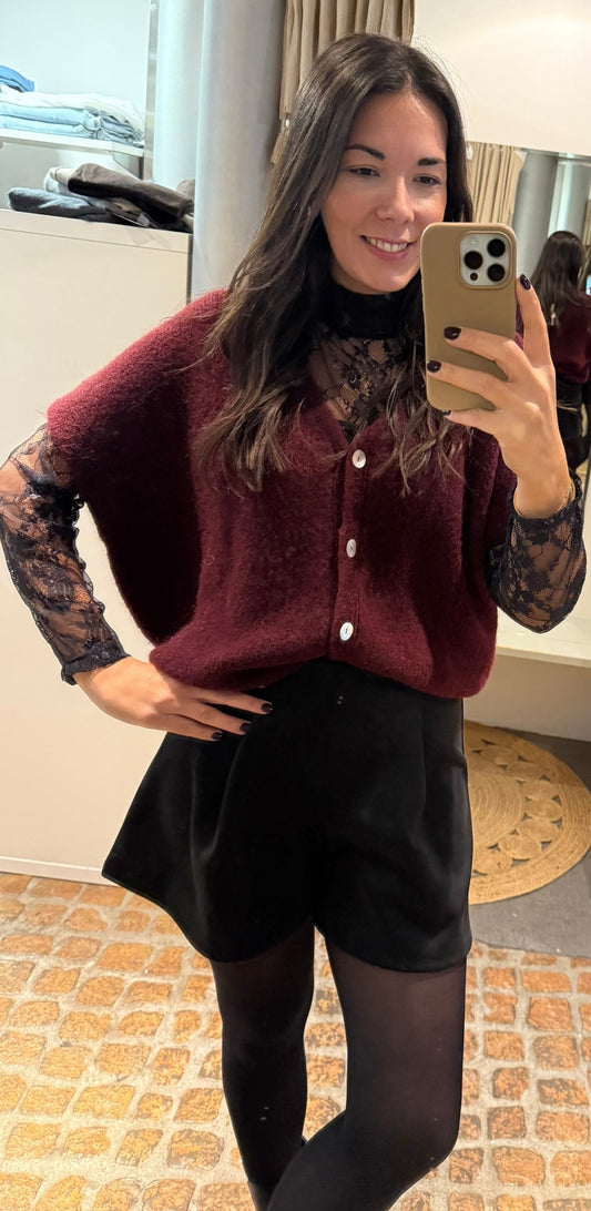 Oversized Strick Pullunder in dark cherry