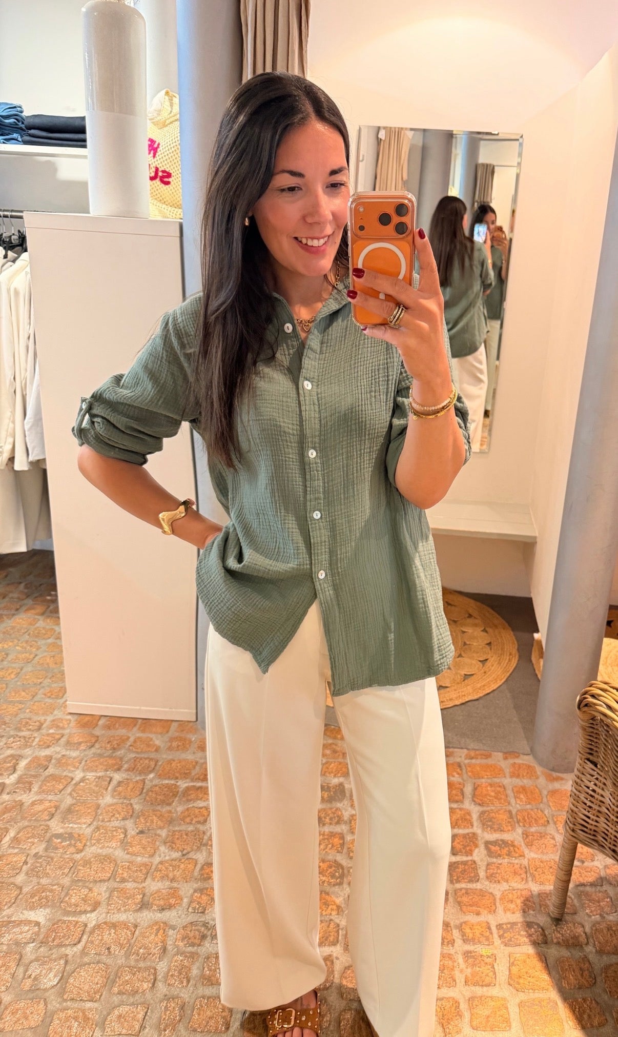 MUSSELIN BLUSE MATCHA