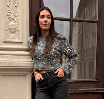 Pailletten Oberteil BOW silver