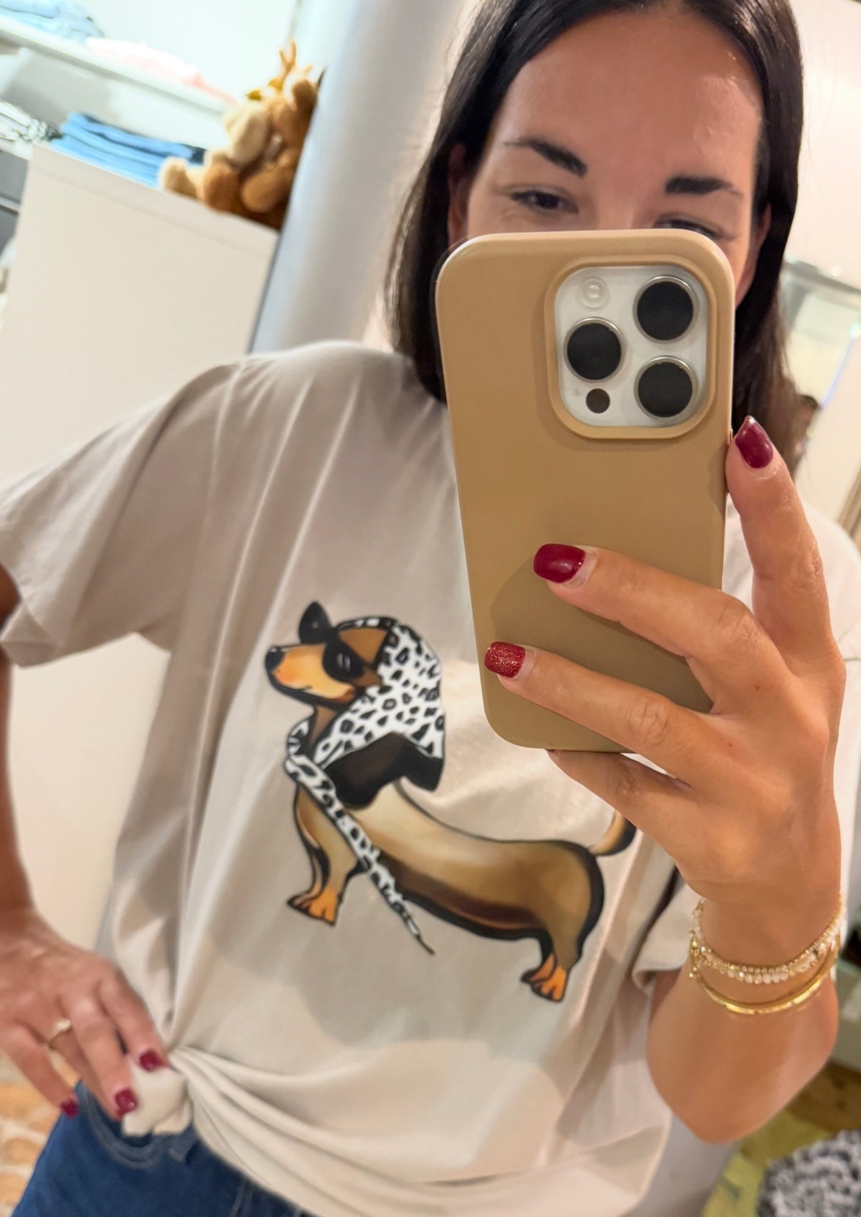 Zwillingsherz T-Shirt Dackel in beige