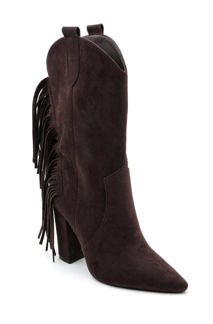 Heel Boots Wildledermit Fransen Brown