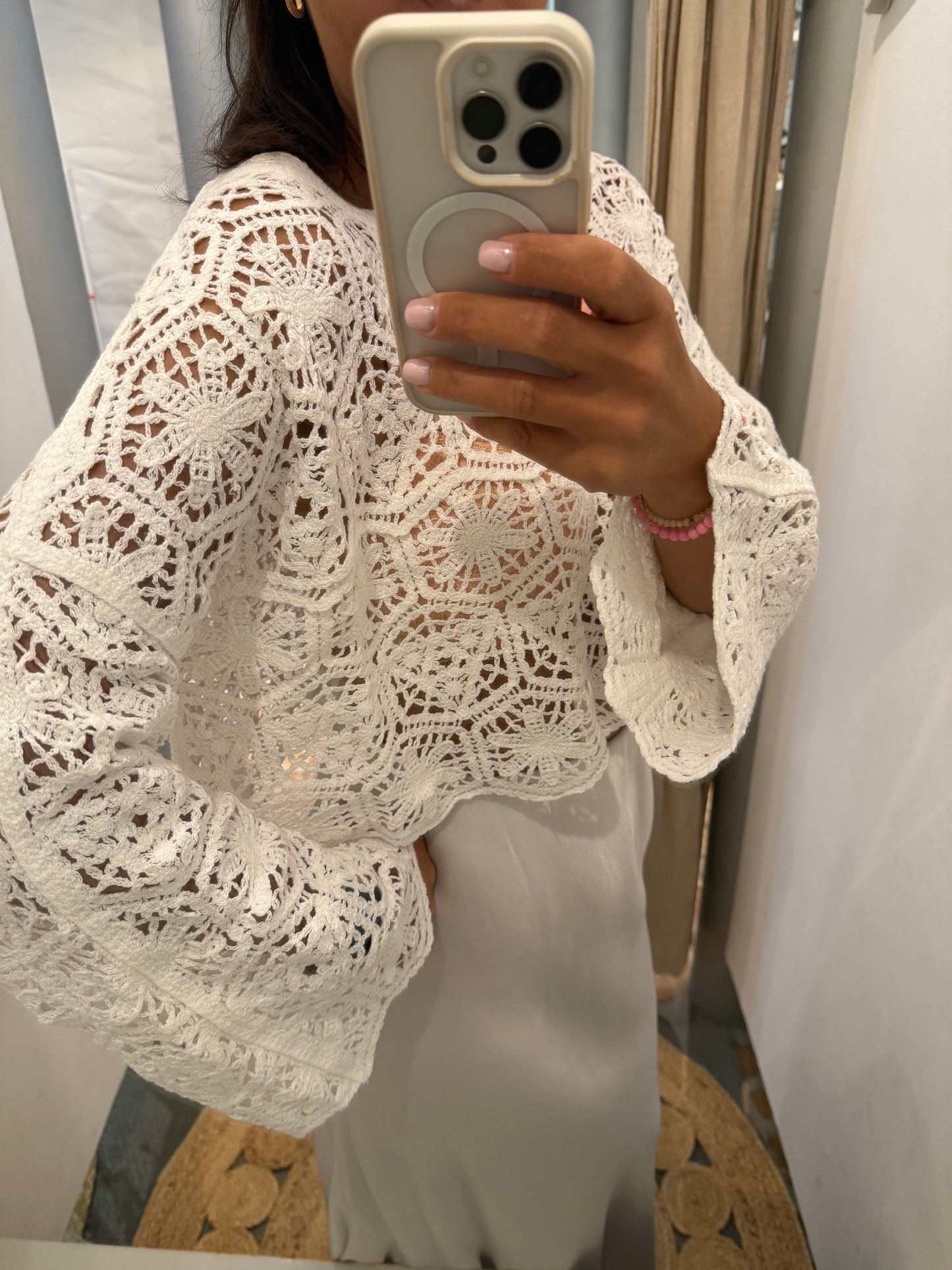 Boho Crochet Pulli in weiß
