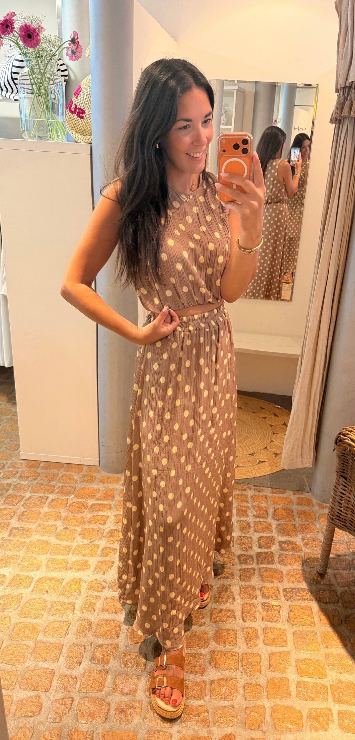 2 Teiler Polka Dots in Taupe