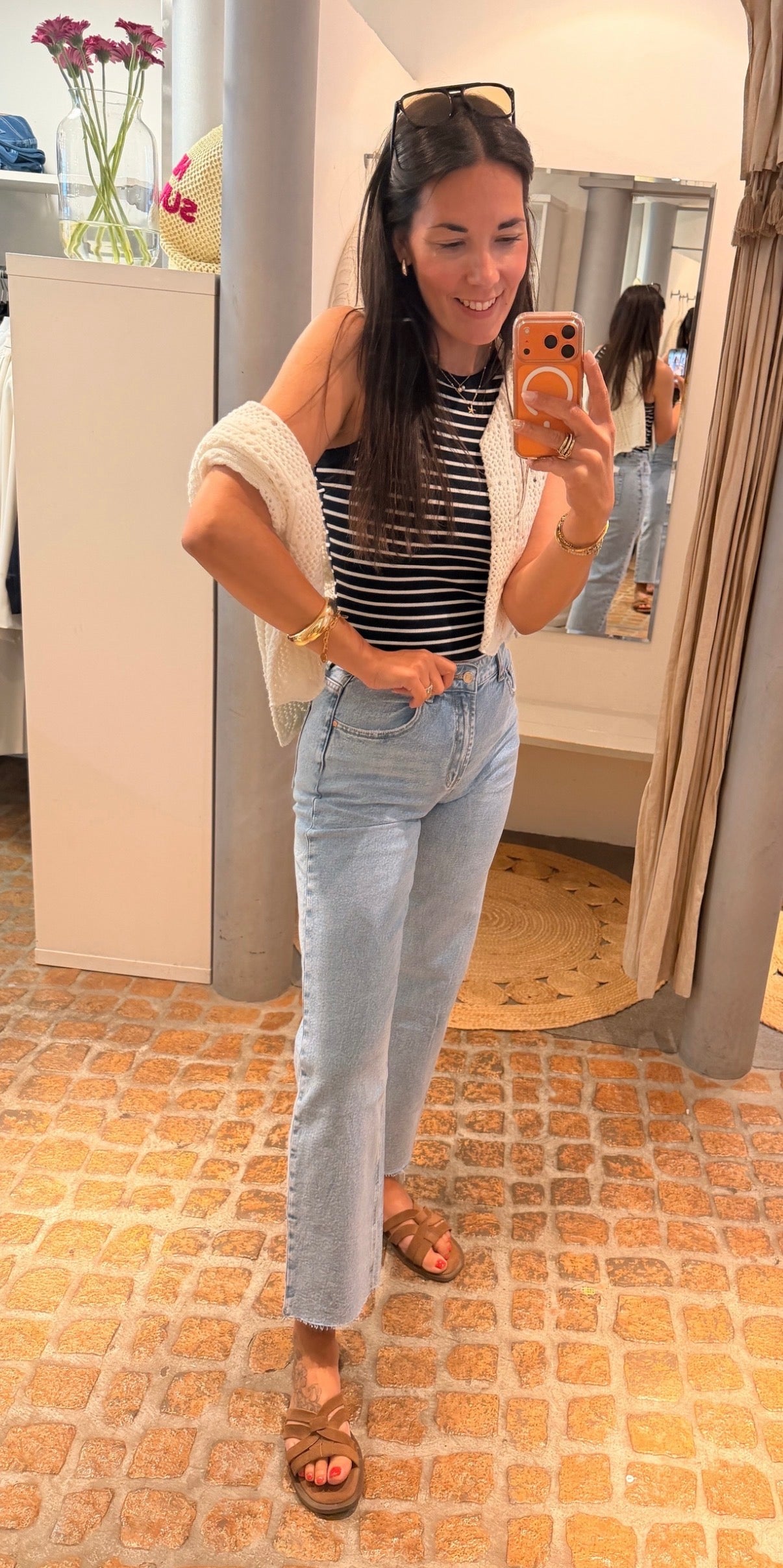 GERIPPTES TOP STRIPES NAVY