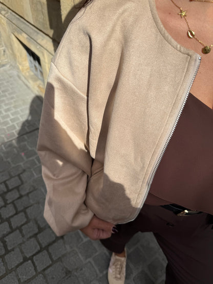 Midi Puffy Jacke in beige