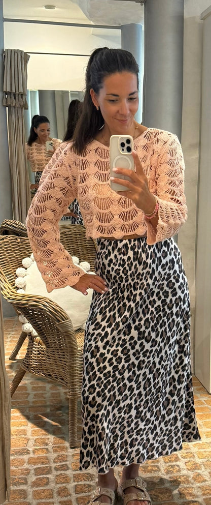 Boho Crochet Pulli in apricot
