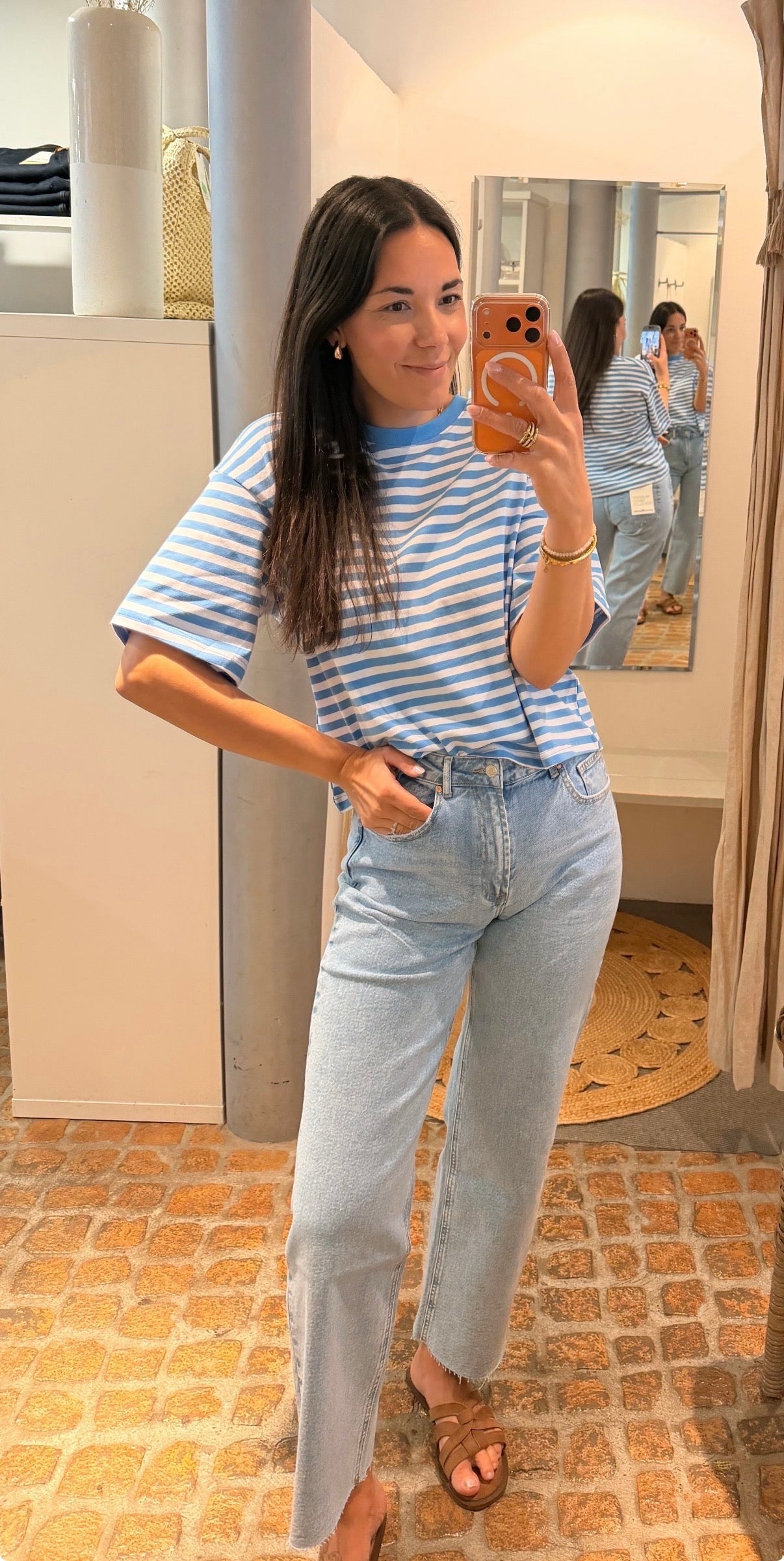 CROPPED T-SHIRT STREIFEN BLUE