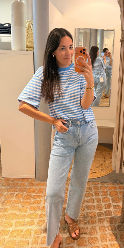 CROPPED T-SHIRT STREIFEN BLUE