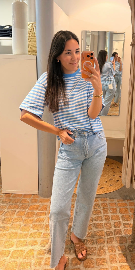 CROPPED T-SHIRT STREIFEN BLUE