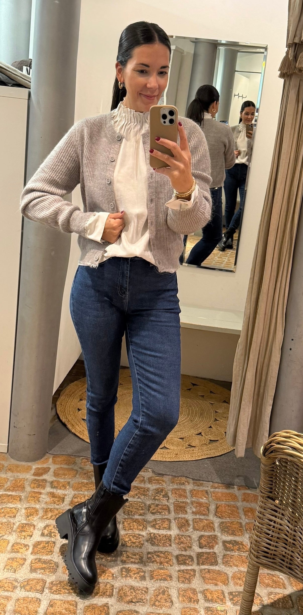 YAYA Cardigan taupe grau melange