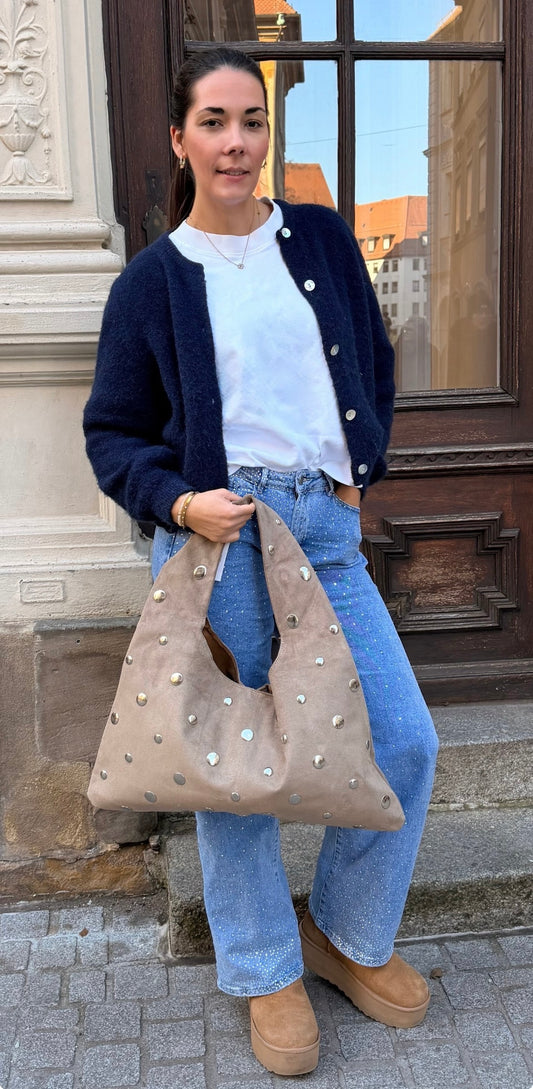 Zwillingsherz Velours Shopper Metallic in taupe