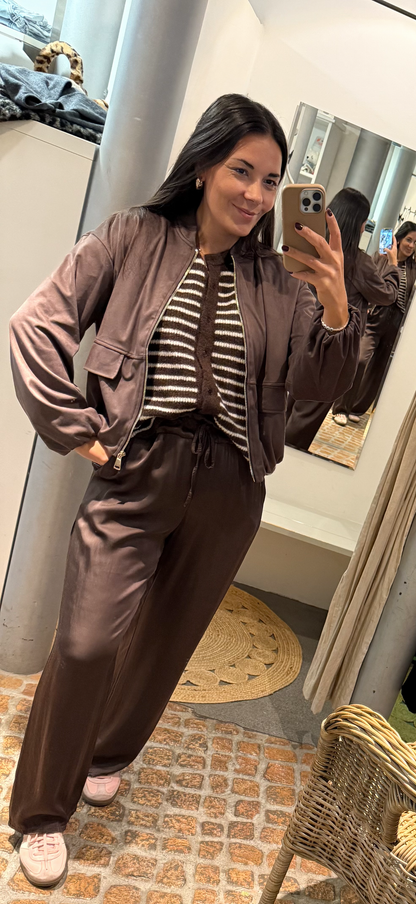 Midi Puffy Jacke schokobraun