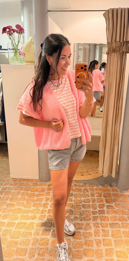 CROPPED T-SHIRT STREIFEN ROSA