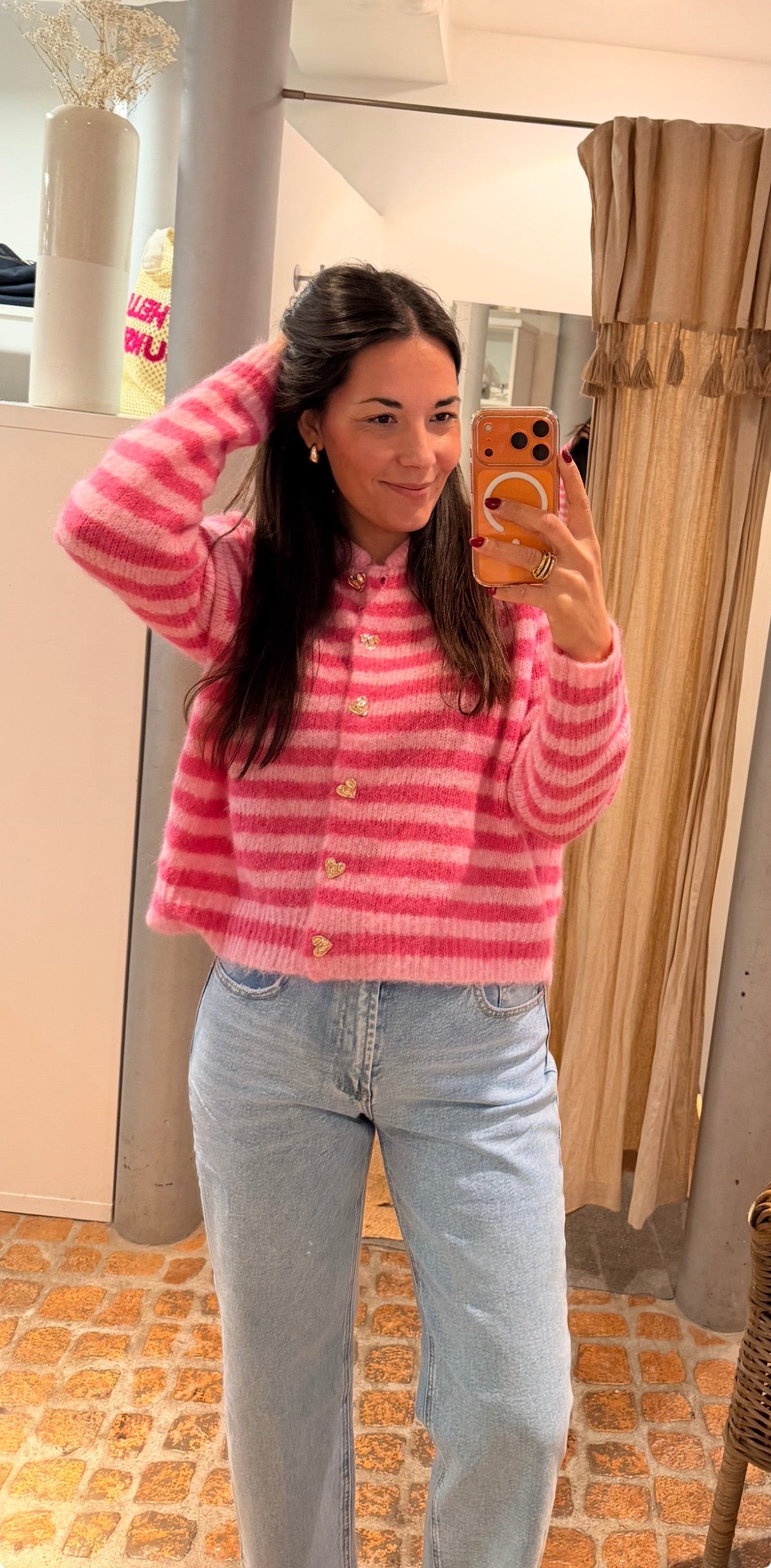 CARDIGAN HEART PINK STRIPES