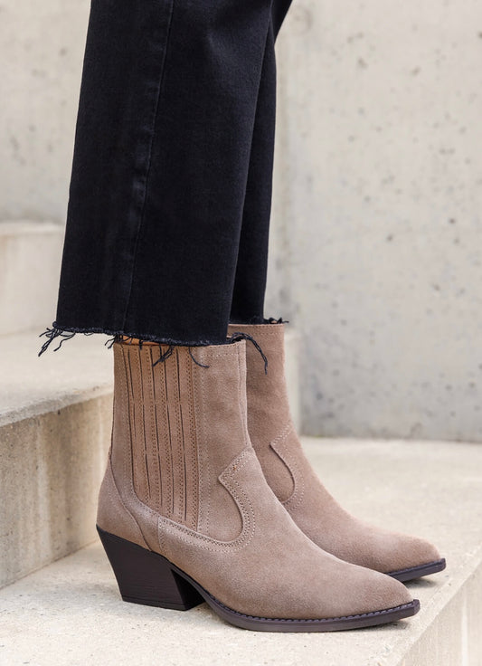 Midi Stiefelette Cowboy taupe - Echtleder