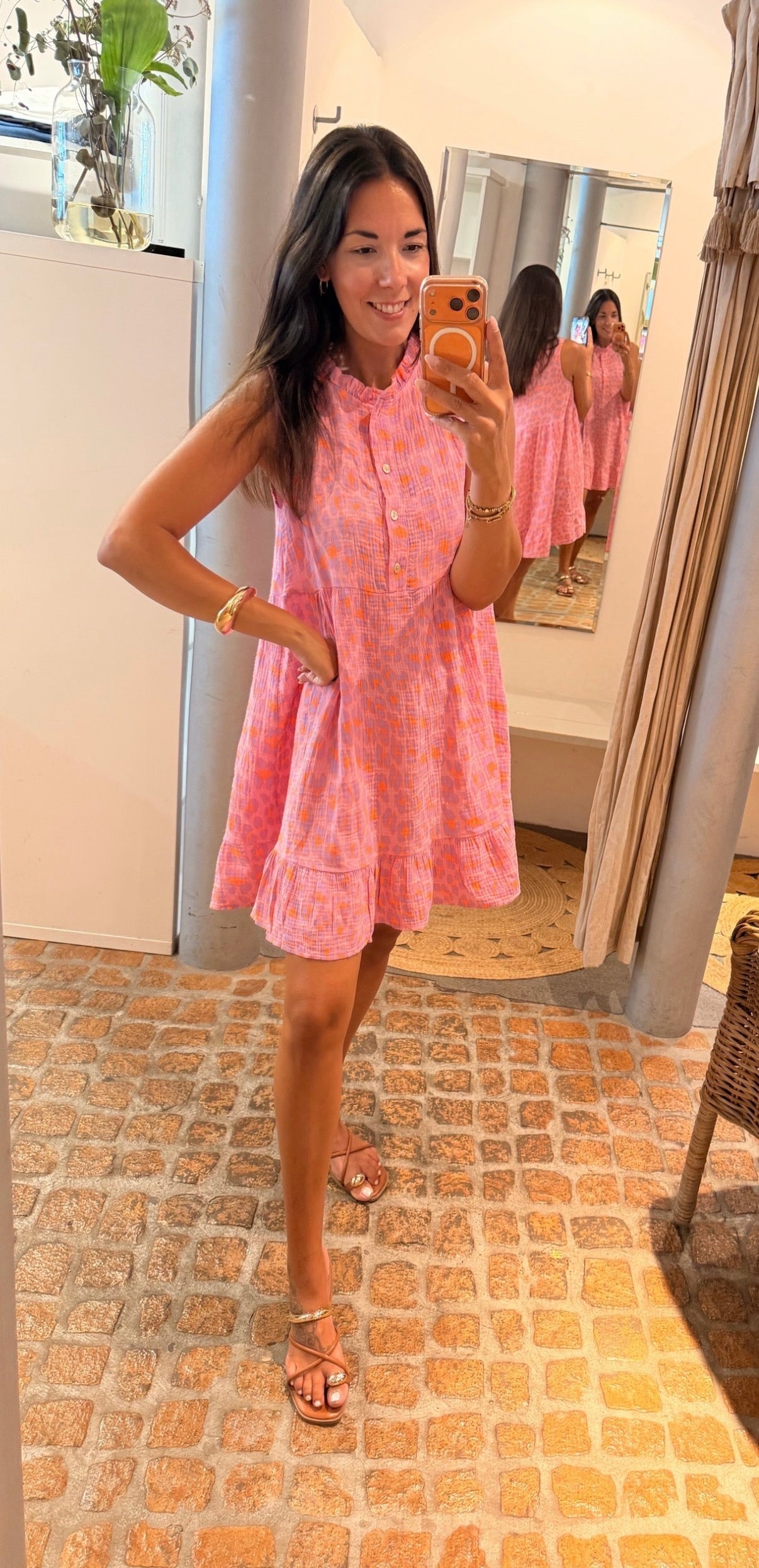 MIDI DRESS MUSSELIN LEO PINK