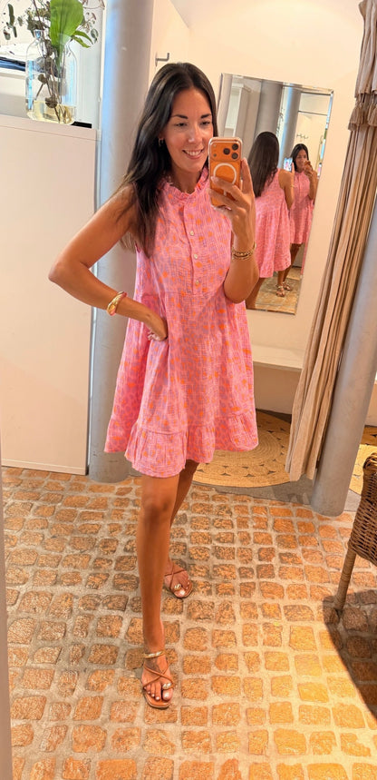 MIDI DRESS MUSSELIN LEO PINK