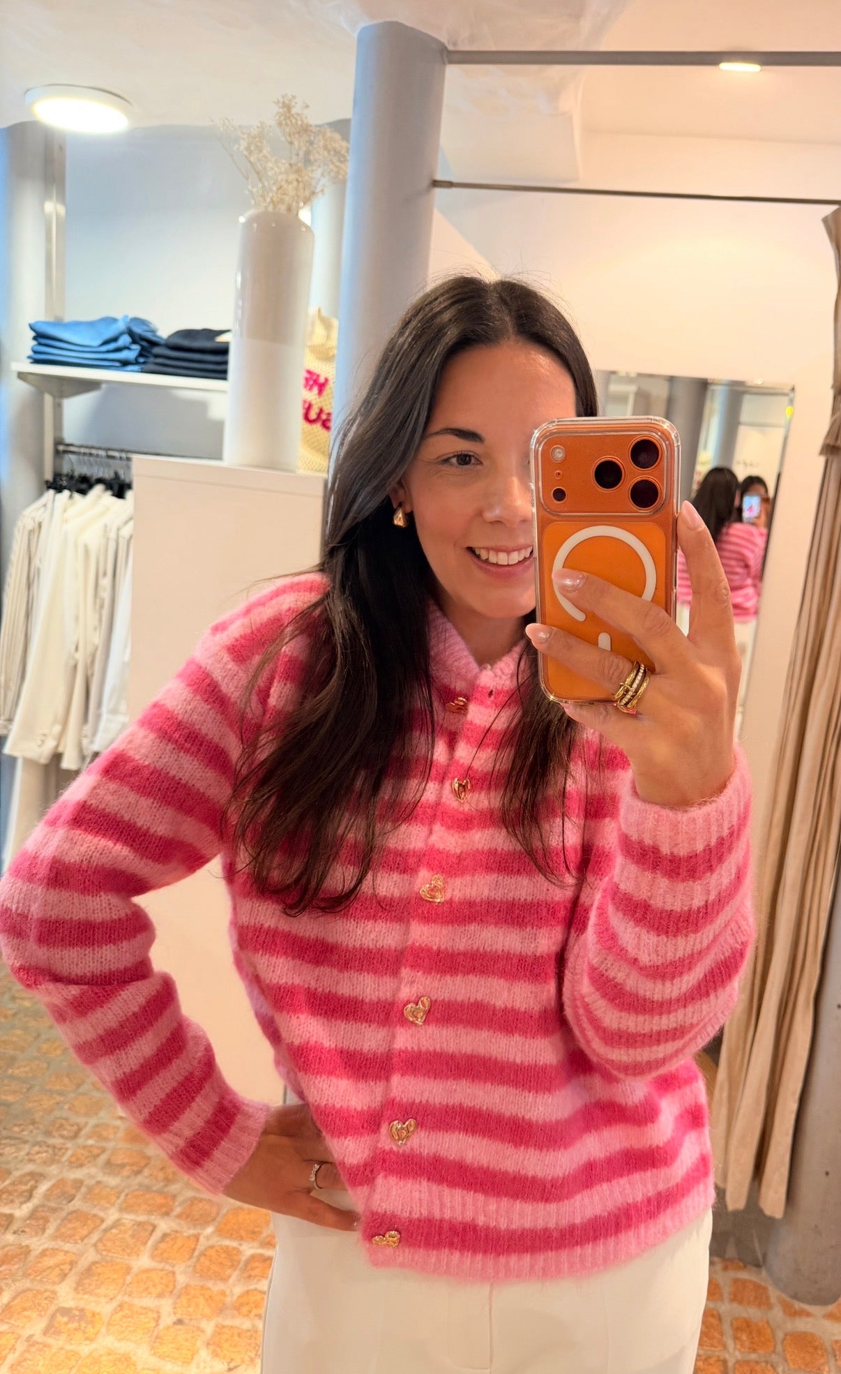 CARDIGAN HEART PINK STRIPES