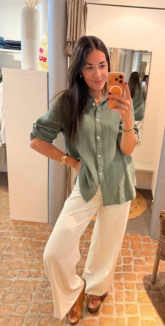 MUSSELIN BLUSE MATCHA