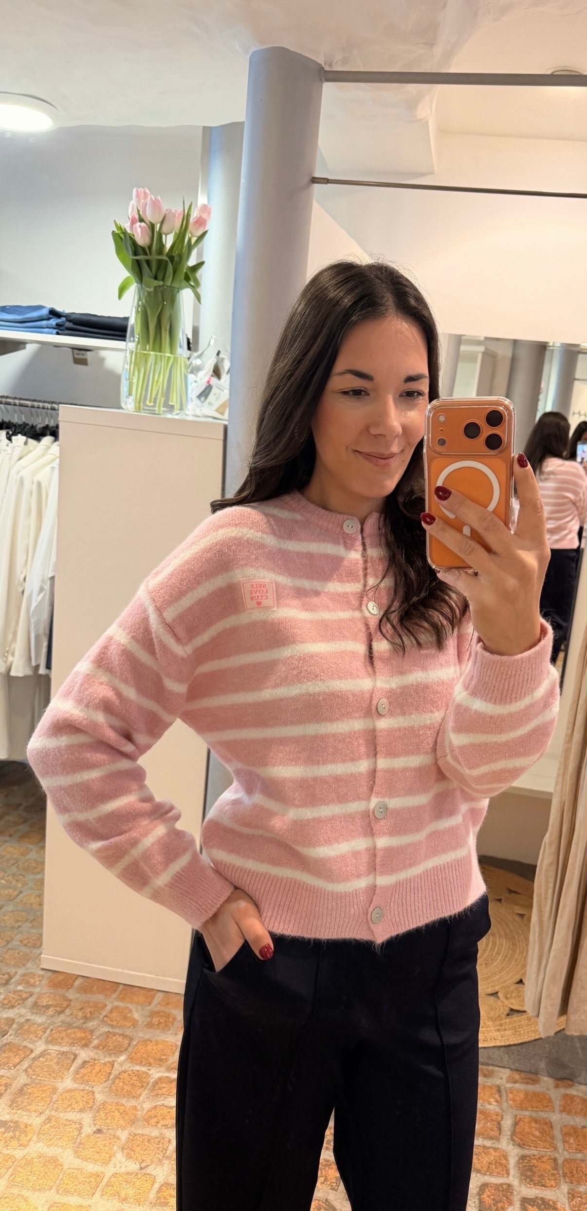 CARDIGAN SELF LOVE CLUB ROSA GESTREIFT