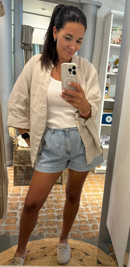 Leinen Bluse Oversize in beige