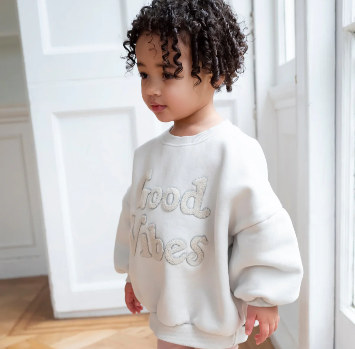 Little Prince & Sister Sweatshirt GOOD VIBES in ecru