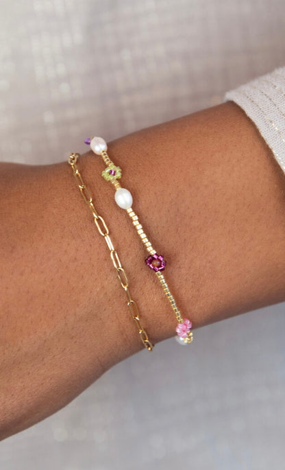 My Jewellery Sunrocks elastisches Armband mit pinken Blumen und Süßwasserperlen