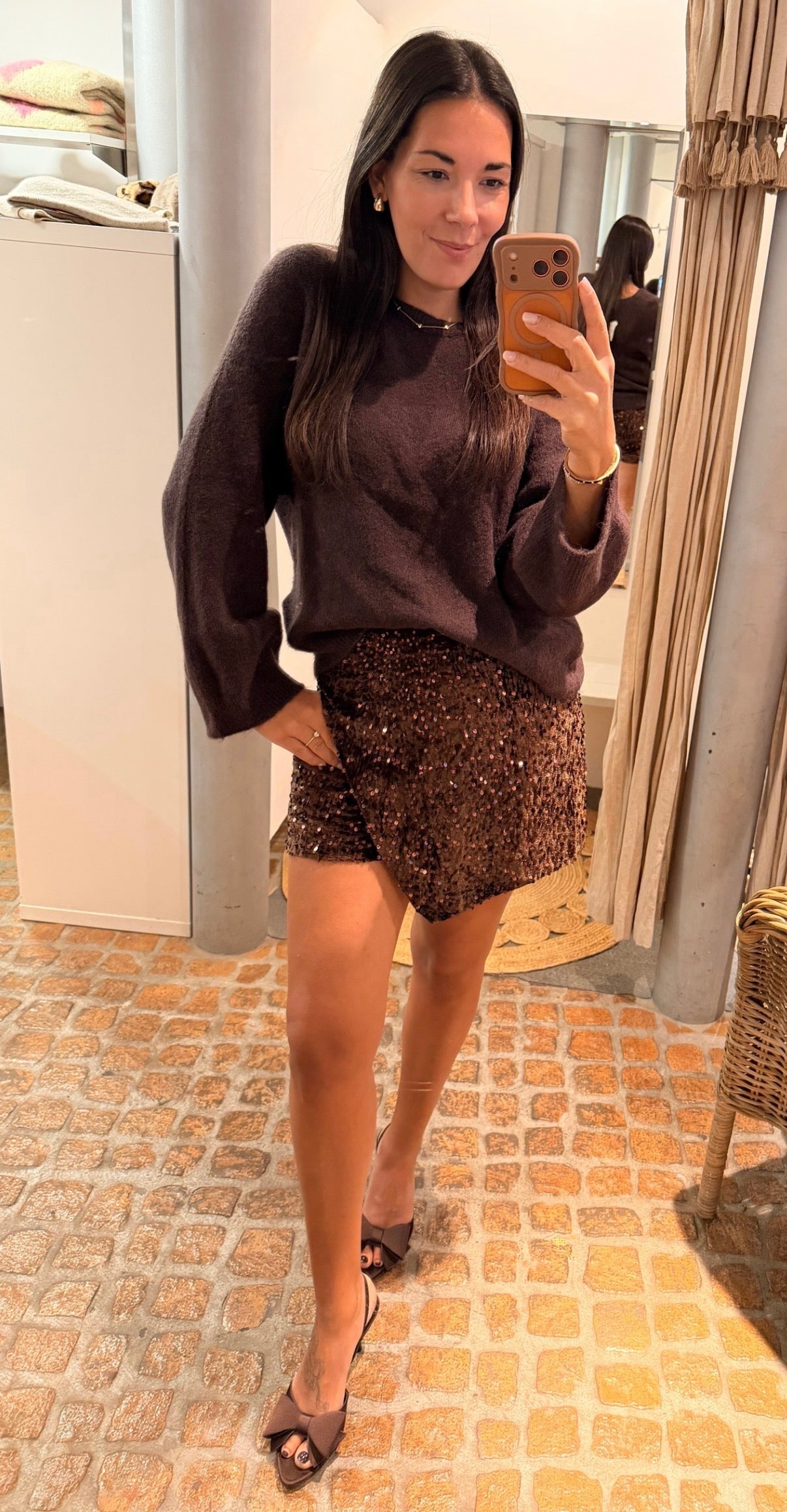 Midi Pulli Roundneck in dunkelbraun