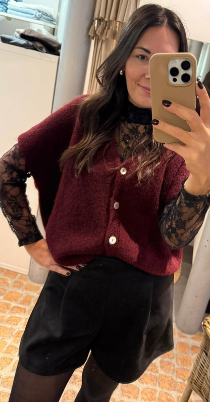 Oversized Strick Pullunder in dark cherry