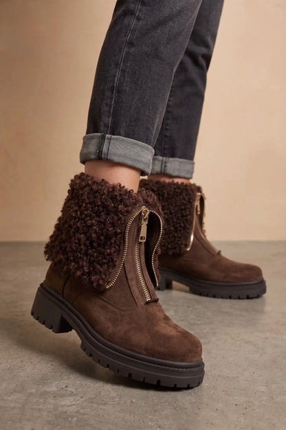 STIEFELETTEN WILDLEDER FLUFFY DUNKELBRAUN