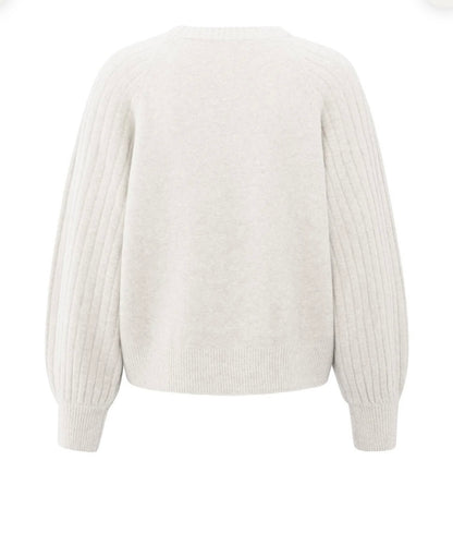 YAYA Pulli mit gerippten Ärmeln Offwhite