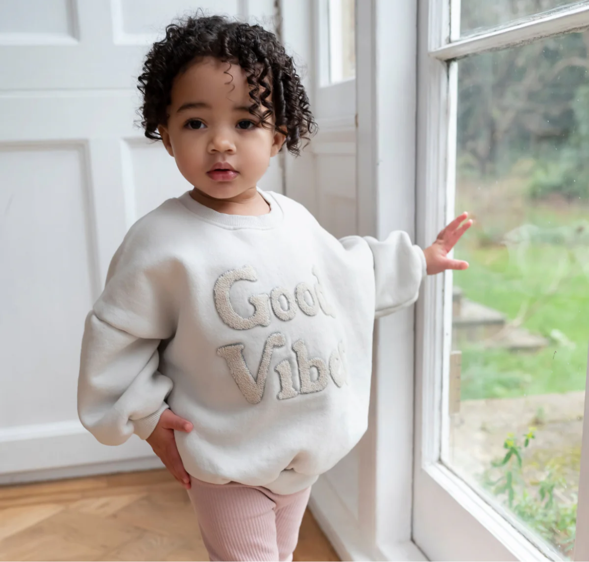 Little Prince & Sister Sweatshirt GOOD VIBES in ecru