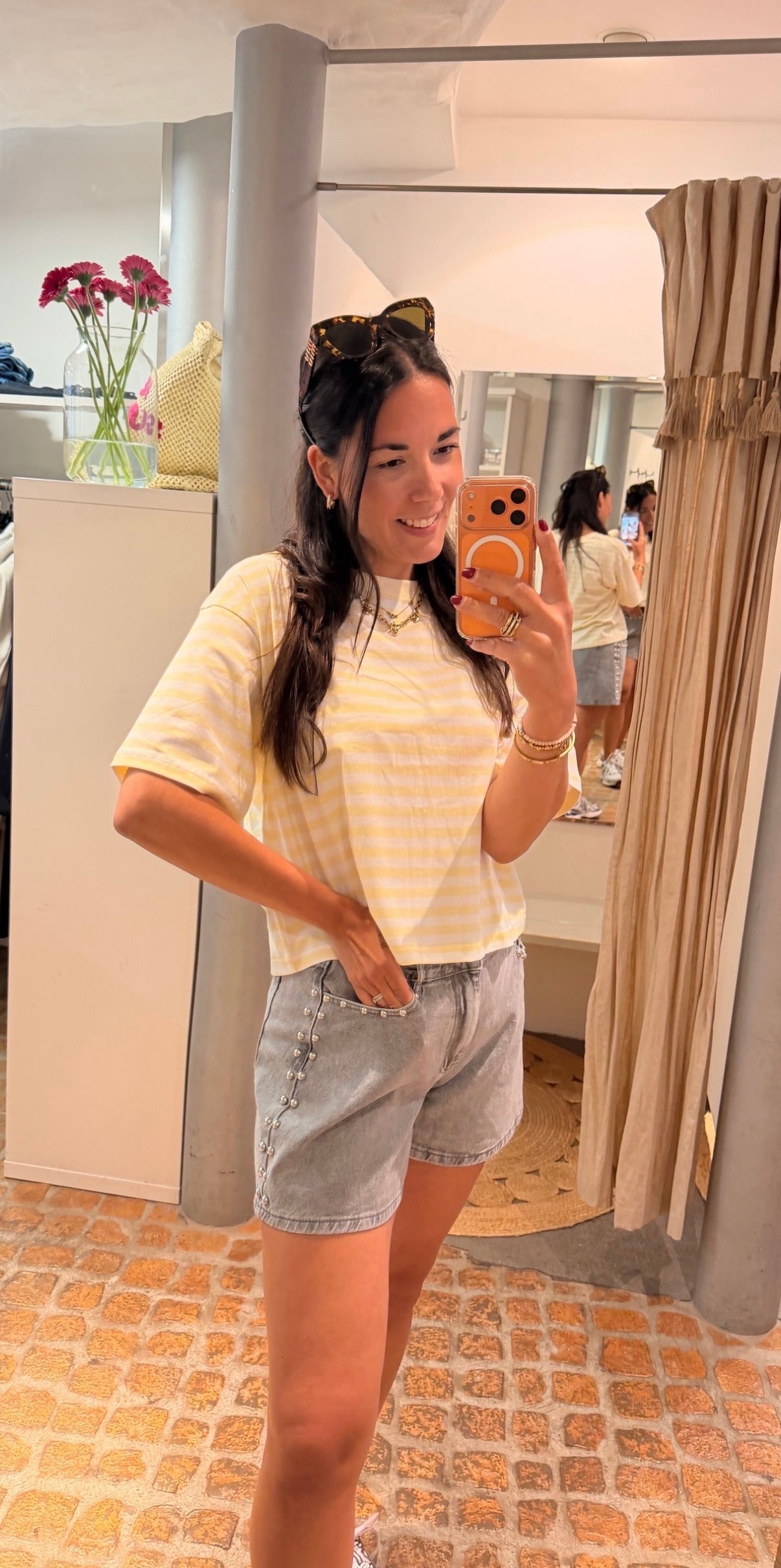 CROPPED T-SHIRT STREIFEN BUTTER YELLOW