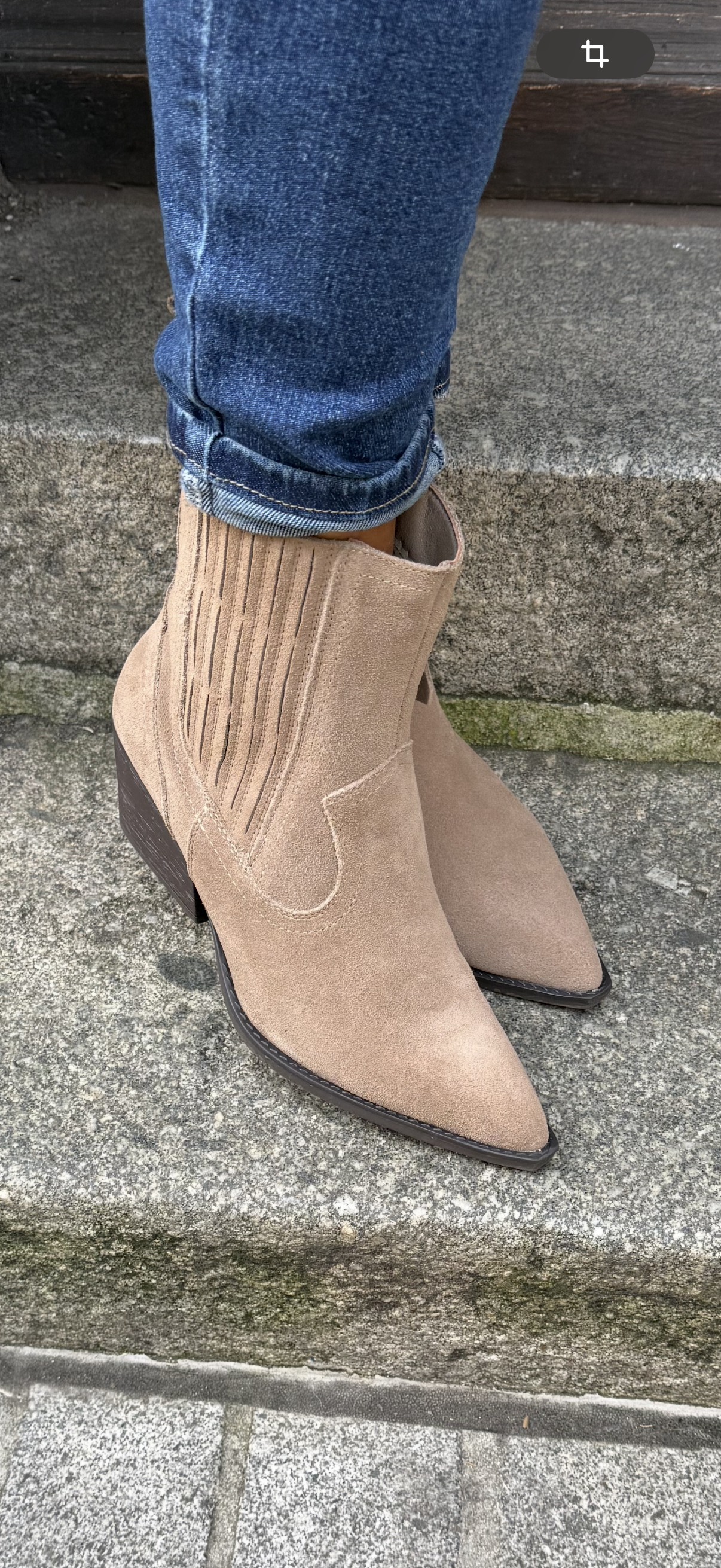 Midi Stiefelette Cowboy taupe - Echtleder