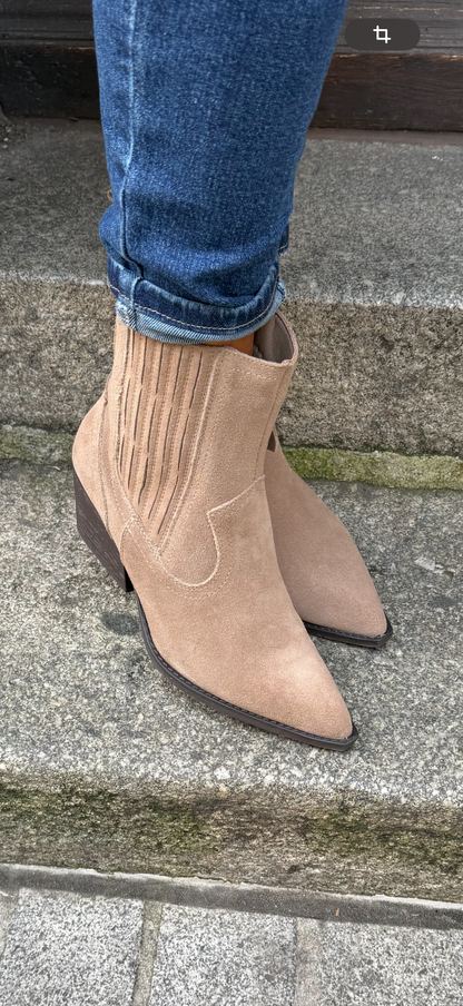 Midi Stiefelette Cowboy taupe - Echtleder