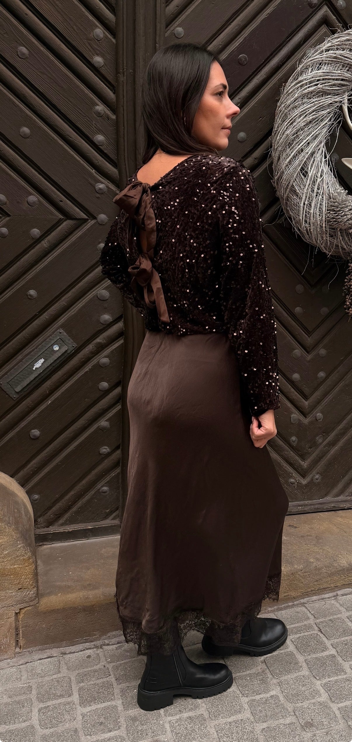 Pailletten Oberteil BOW braun